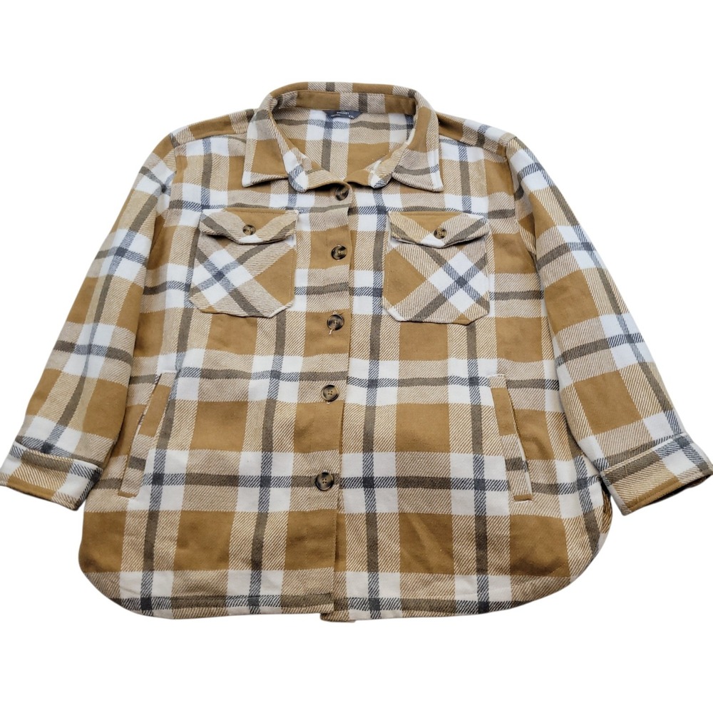 Womens 2X Plaid Shacket Relaxed Fit Flannel Button Up Jacket XXL Members Mark